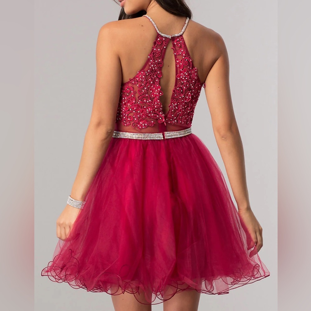 Dancing queen illusion two piece homecoming dress red Medium